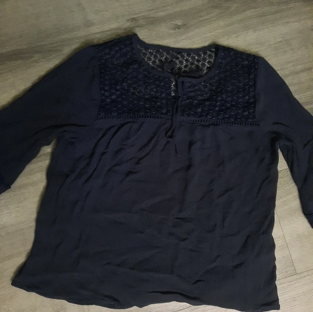 Charlotte Russe Three Quarter Sleeve Crochet Neckline Blouse